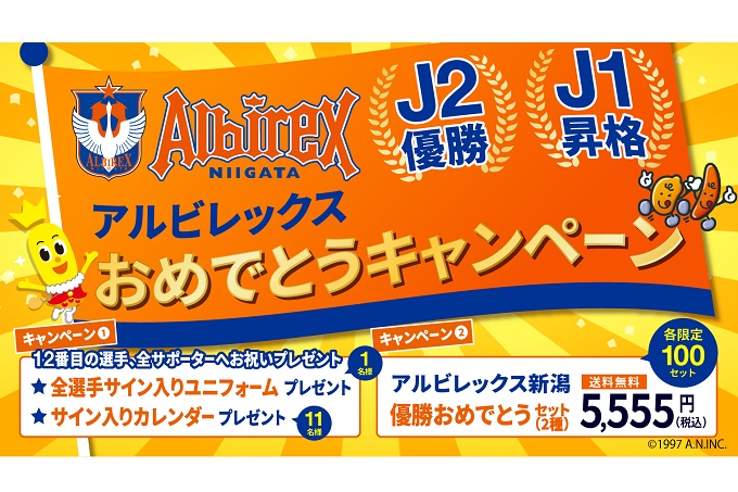アルビレックス新潟のj2優勝を祝した記念セール 亀田製菓ネットショップ 通販いちば にて アルビレックス新潟優勝おめでとうセット 数量限定販売 亀田製菓株式会社